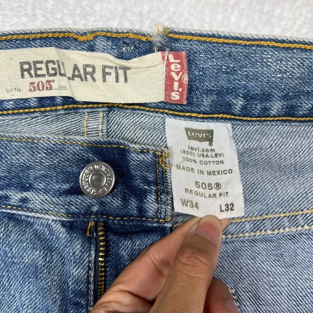 Levi's 505 Regular Fit Straight Jeans Men's Blue Denim Pockets Classic - 34X32.5
